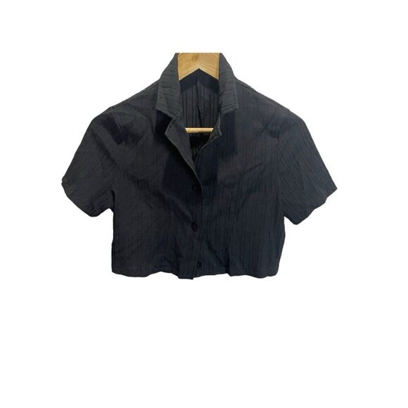 SHEIN Tops - Shein Button Up Shirt Women’s S Black Short Sleeves Cropped Top Blouse